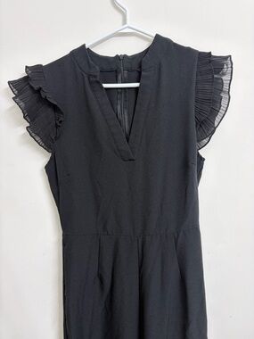SHEIN Black Midi Dress with Pleated Flutter Sleeves